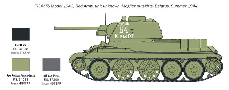 T-34/76 1943 Tank 1/72 Scale Model Kit Example Version