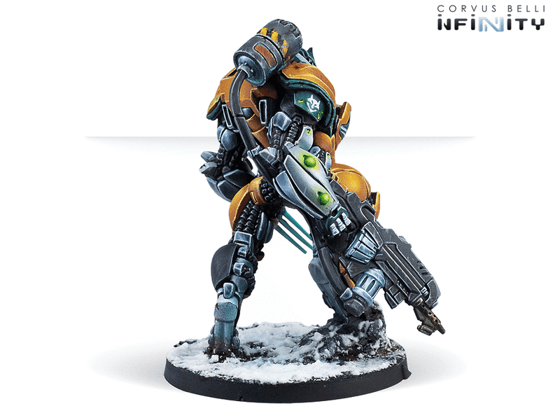 Infinity CodeOne Yu Jing Blue Wolf Mongol Cavalry (TAG) Miniature Game Figure Rear View
