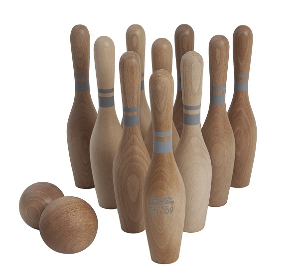 Natural Colored Wooden Bowling Set – 10 pins & 2 balls