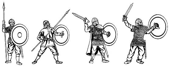 Gothic Army 1/72 Scale Model Plastic Figures Spearman & Swordsman Line Drawing