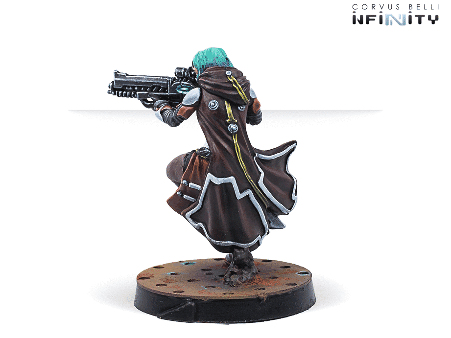 Infinity Nomads Cassandra Kusanagi (Spitfire) Miniature Game Figure Rear View