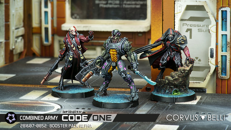 Infinity CodeOne Combined Army Booster Pack Alpha Miniature Game Figures Scene 1