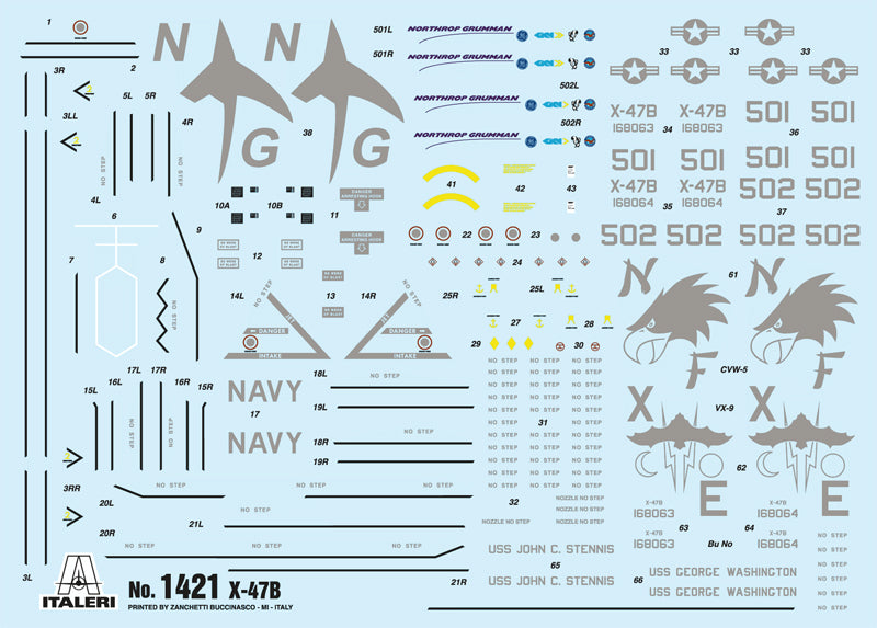 Northrop Grumman X-47B Unmanned Combat Aircraft System, 1/72 Scale Model Kit Decals
