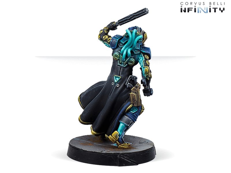 Infinity O-12 Cyberghost (Hacker, Pitcher) Miniatures Game Figure Rear View