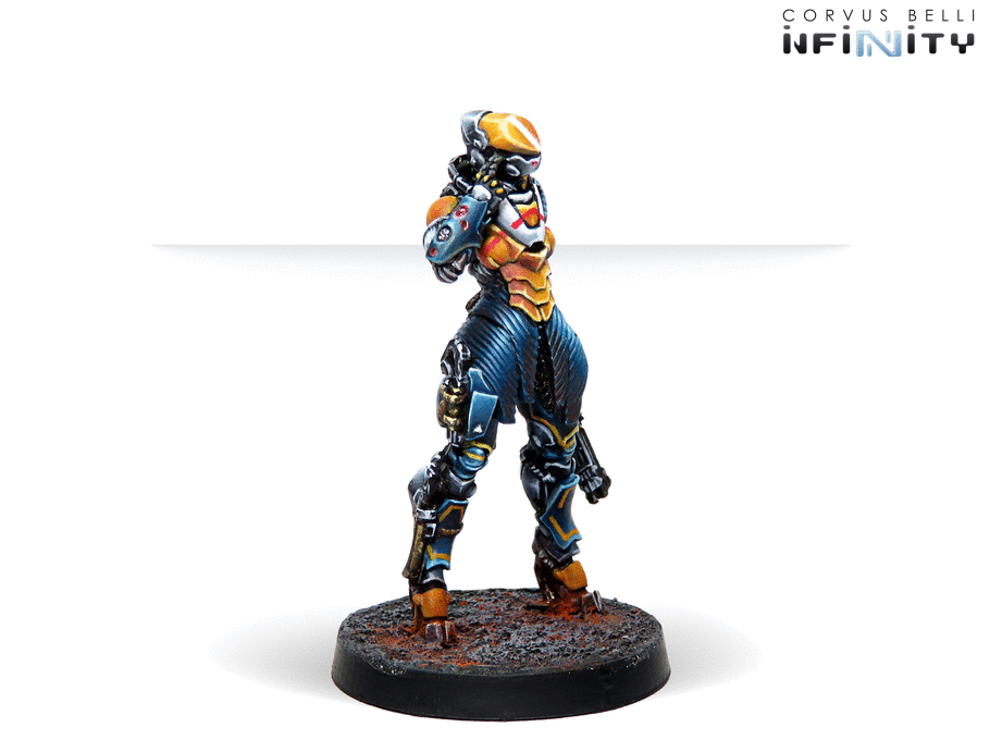 Infinity Yu Jing Dāoyīng Operative Control Unit (Hacker) Miniature Game Figure Front Side View