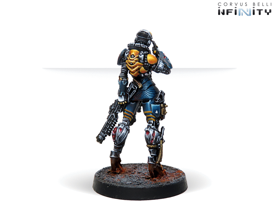 Infinity Yu Jing Dāoyīng Operative Control Unit (Hacker) Miniature Game Figure Rear View