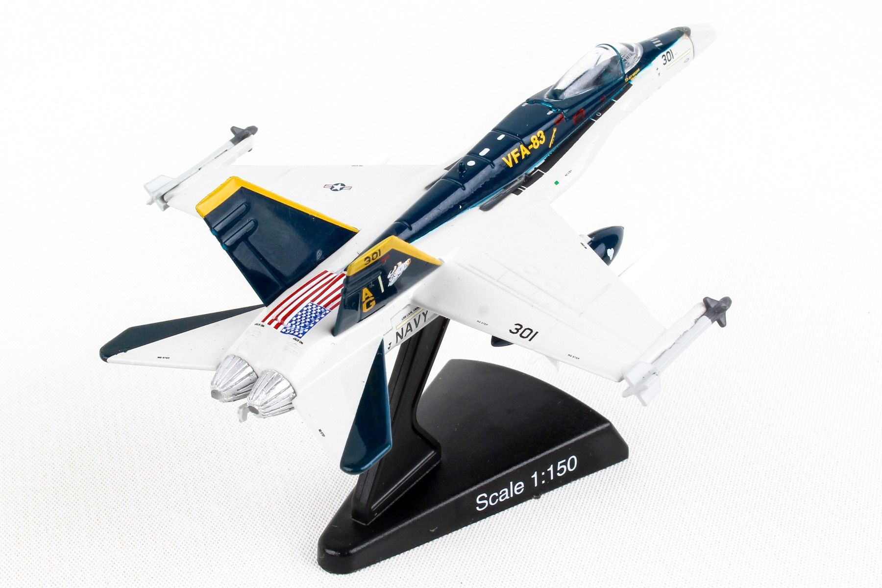 Daron  Postage Stamp Boeing F/A-18C VFA-83 Rampagers 1/150 Scale Display Model Right Rear View