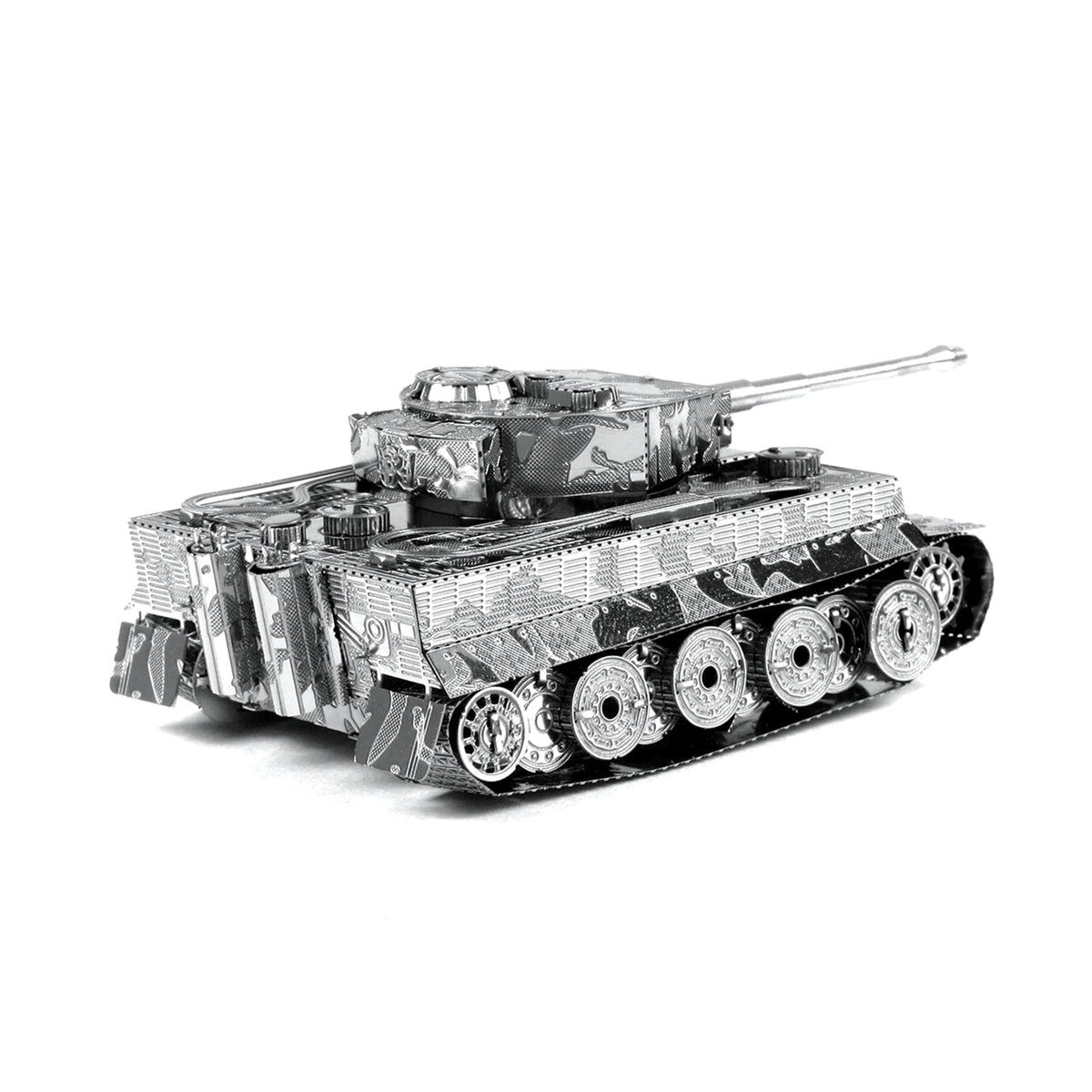 Rear three quarter angle of the completed Metal Earth Tiger I steel model kit 
