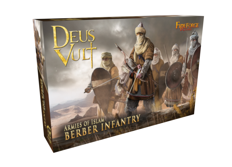 Fireforge Games 28mm Berber Infantry model kit box art for Deus Vult Armies of Islam