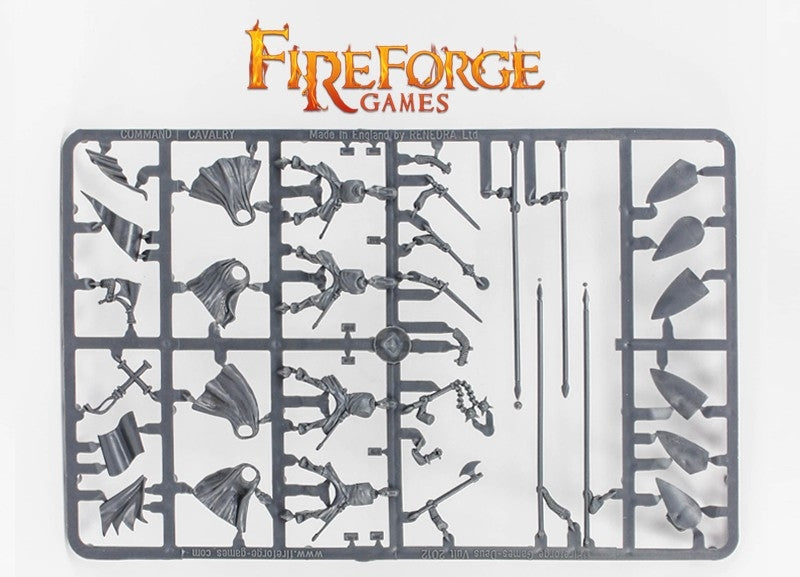 Fireforge Detailed view of the Mounted Sergeants frame showing modular weapons and shields.
