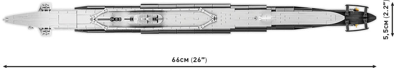 USS Tang SS-306 Submarine, 777 Piece Block Kit Top View Dimensions