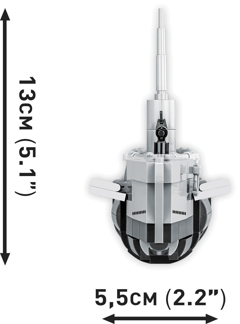 USS Tang SS-306 Submarine, 777 Piece Block Kit Front View Dimensions