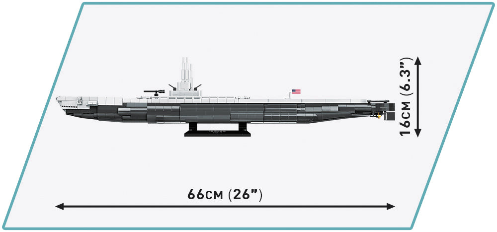 USS Tang SS-306 Submarine, 777 Piece Block Kit Side View Diemensions