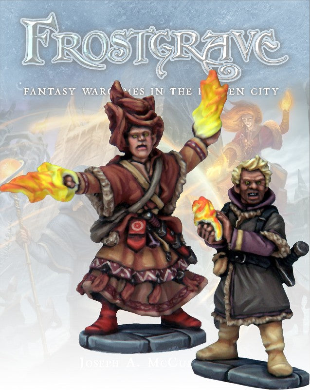 Frostgrave Elementalist & Apprentice, 28 mm Scale Model Metal Figures