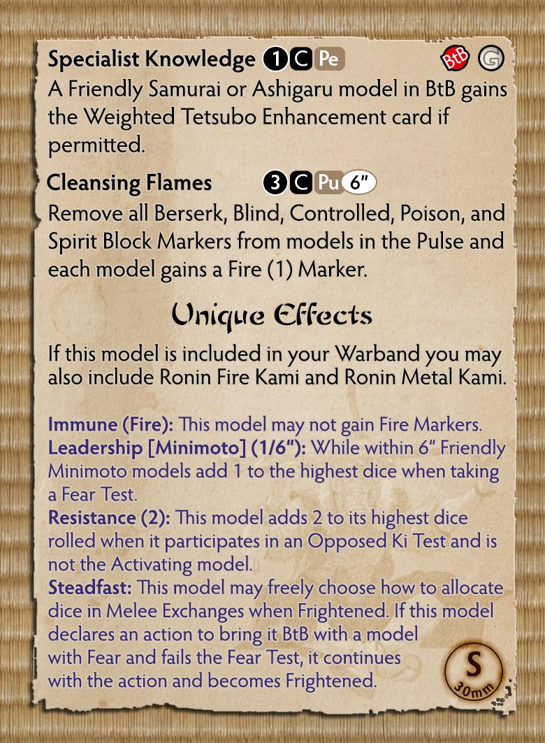 Bushido Minimoto Clan Faction Starter Set Masema Aya Profile Card Back Back