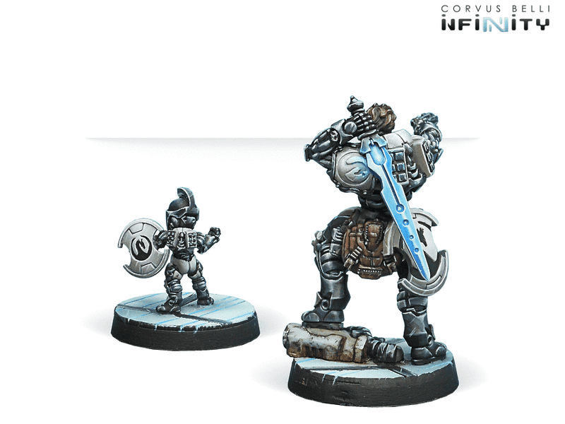 Infinity ALEPH Hector, Homerid Champion (Heavy Pistol, EXP CCW) Miniature Game Figures Rear View