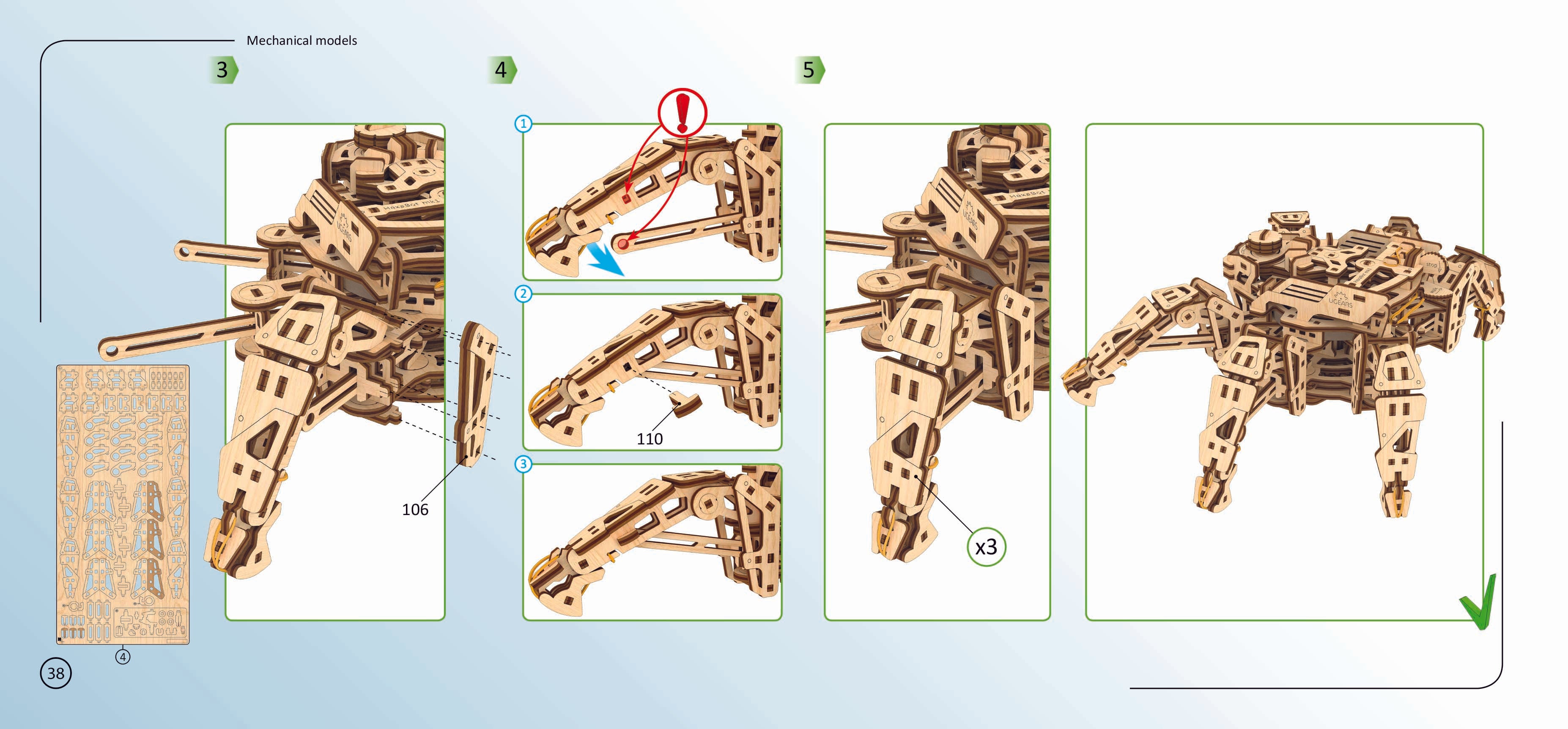 Hexapod Explorer Mechanical Spiderbot Model Kit Instructions Page 38