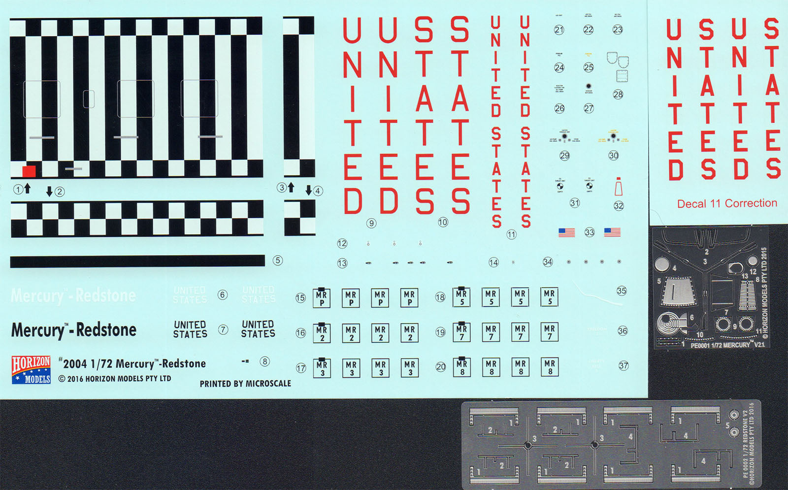 Mercury Redstone 1/72 Scale Model Kit Decals & Photo Etch