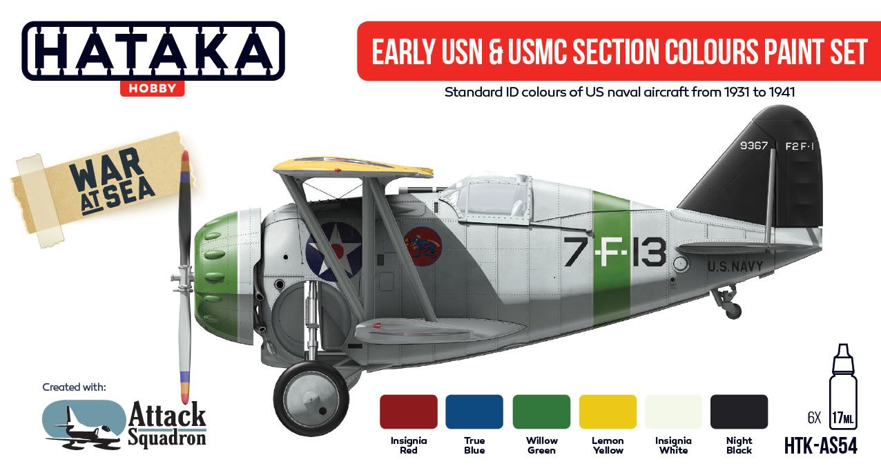 Early USN & USMC Section Colors 1931-1941, Red Line (Airbrush-Dedicated) Paint Set By Hataka Hobby