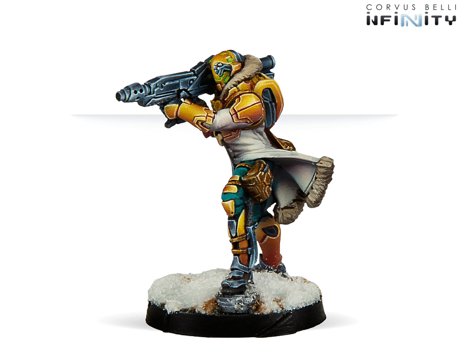 Infinity Yu Jing Hundun Ambush Unit (Heavy RL) Miniature Game Figure Side View