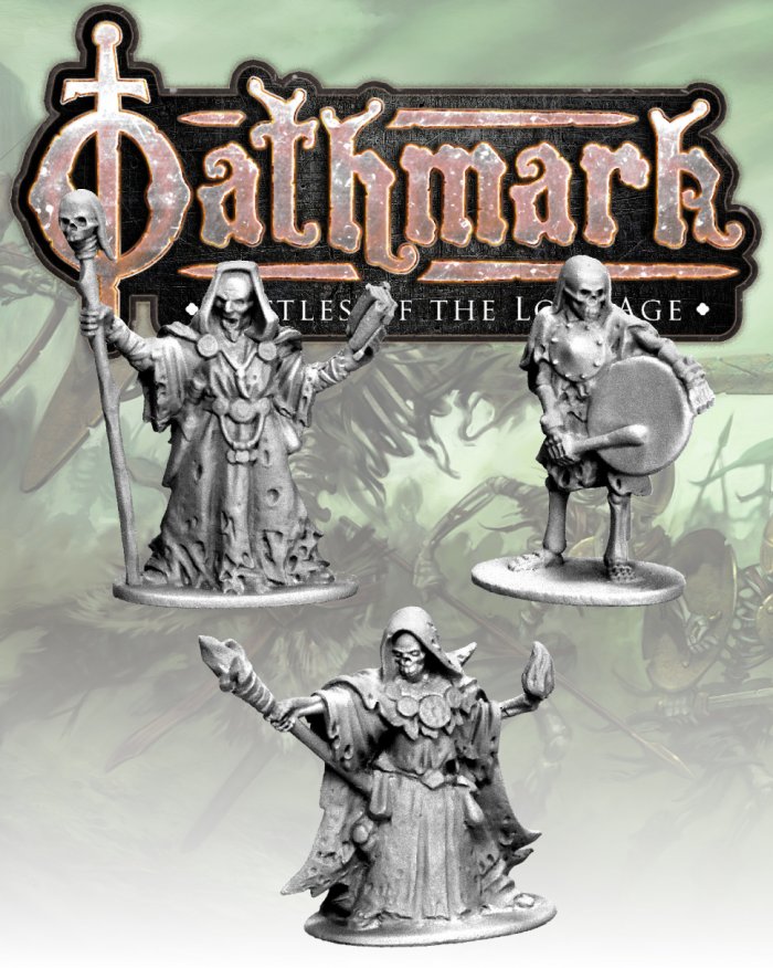 Oathmark Necromancers & Skeleton Musician, 28 mm Scale Metal Figures