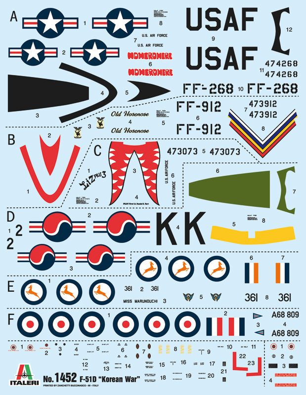 North American F-51D Korean War, 1/72 Scale Plastic Model Kit Decals