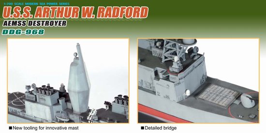 DDG-968 USS Arthur W. Radford, AEMSS Spruance Class Destroyer 1/700 Scale Model Kit Superstructure Detail