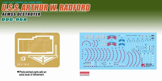 DDG-968 USS Arthur W. Radford, AEMSS Spruance Class Destroyer 1/700 Scale Model Kit Photo-etch & Decals