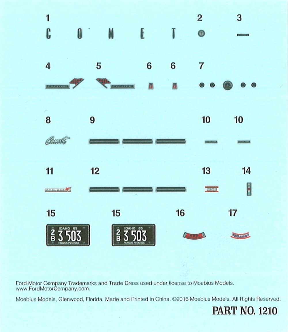 1965 Mercury Comet Cyclone 1:25 Scale Model Kit By Moebius Models Decals