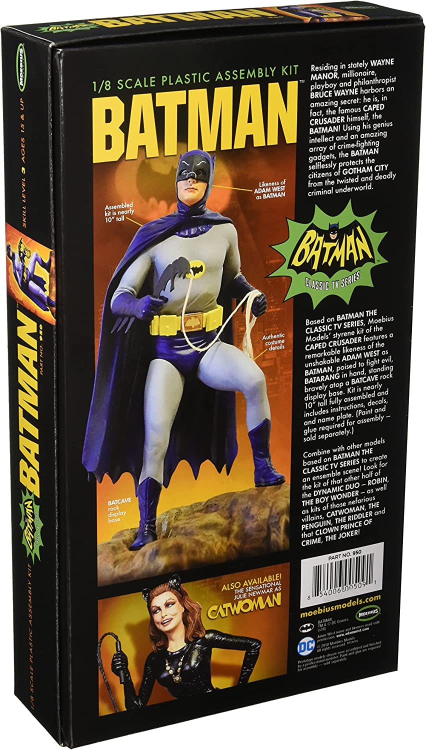Moebius Models Batman 1966 Adam West 1/8 Scale Model Kit Back Of Box