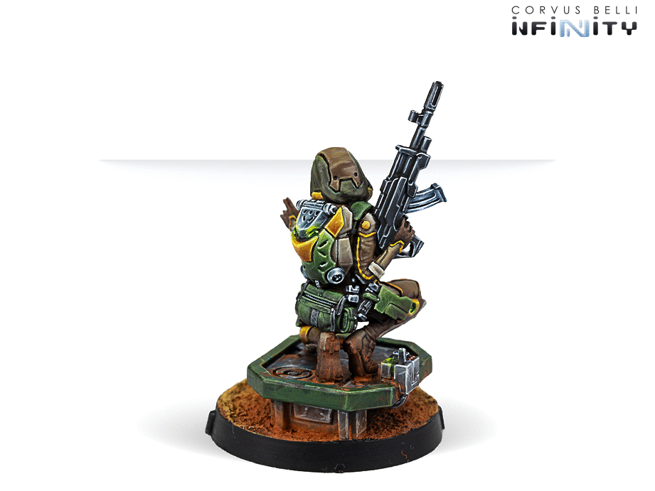 Infinity Haqqislam Mukthar, Active Response Unit (Hacker) Miniature Game Figure Rear View