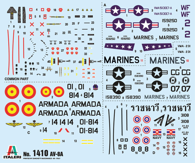 Hawker AV-8A Harrier, 1/72 Scale Model Kit Decals