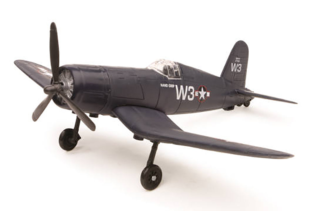 Close-up of cockpit and gull wing design of New Ray F4U Corsair model kit