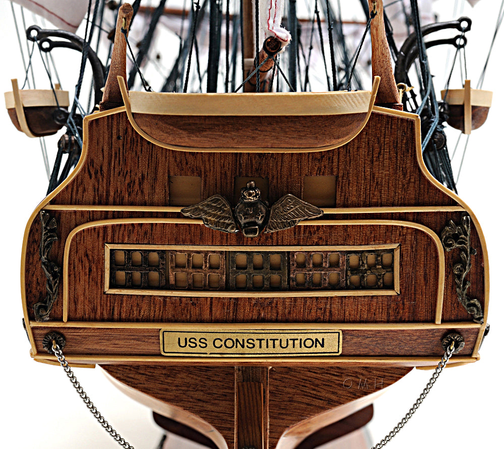 Stern closeup of Old Modern Handicrafts USS Constitution Admiral Line handcrafted wooden ship model