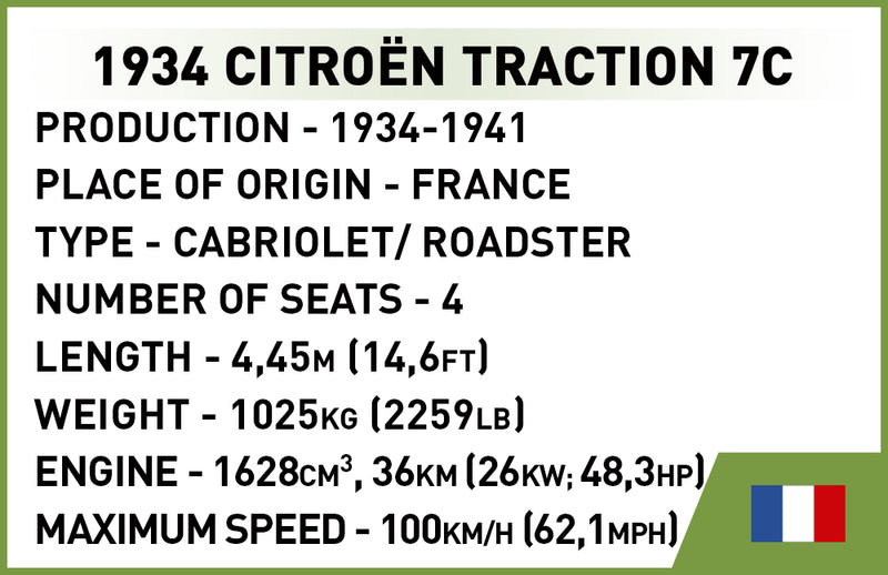 Citroen Traction 7C, 199 Piece Block Kit Technical Data