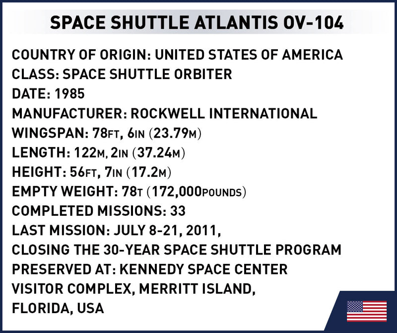 Space Shuttle Orbiter Atlantis, 685 Piece Block Kit Technical Information