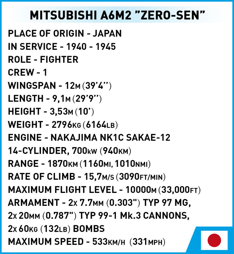 Mitsubishi A6M2 “Zero Sen”, 1/32 Scale 347 Piece Block Kit Technical Information