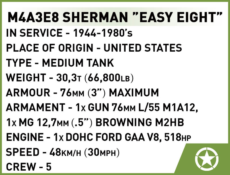 M4A3E8 Sherman Tank, 320 Piece Block Kit Information