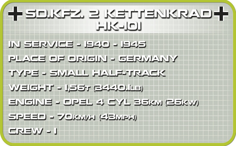 Sd.Kfz 2 Kettenkrad , 176 Piece Block Kit Technical Information