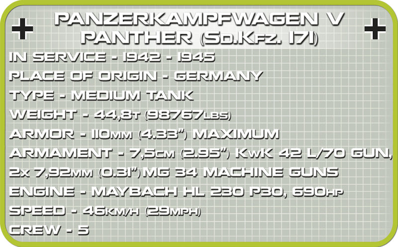 Panzer V Panther Tank, 296 Piece Block Kit Technical Detail