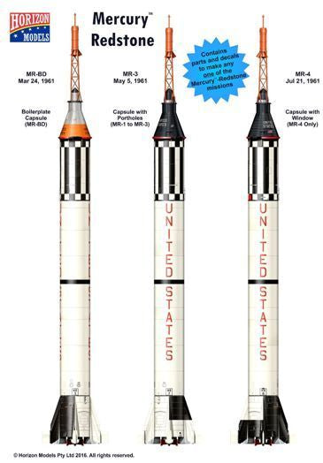 Mercury Redstone 1/72 Scale Model Kit Options