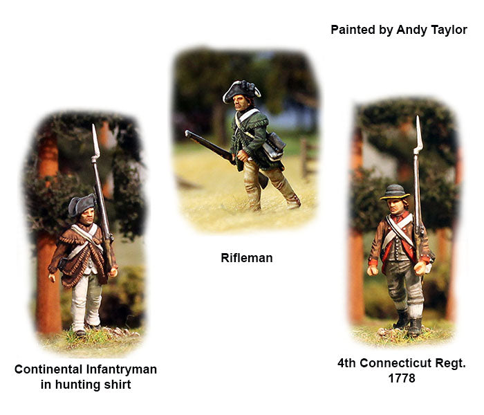 Painted Perry Miniatures Continental Infantry 1776–1783 figures in marching poses