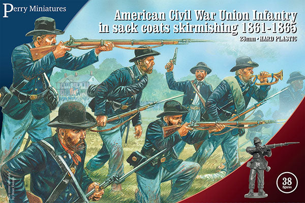American Civil War Union Infantry In Sack Coats Skirmishing 1861-1865, 28mm Scale Plastic Figures 