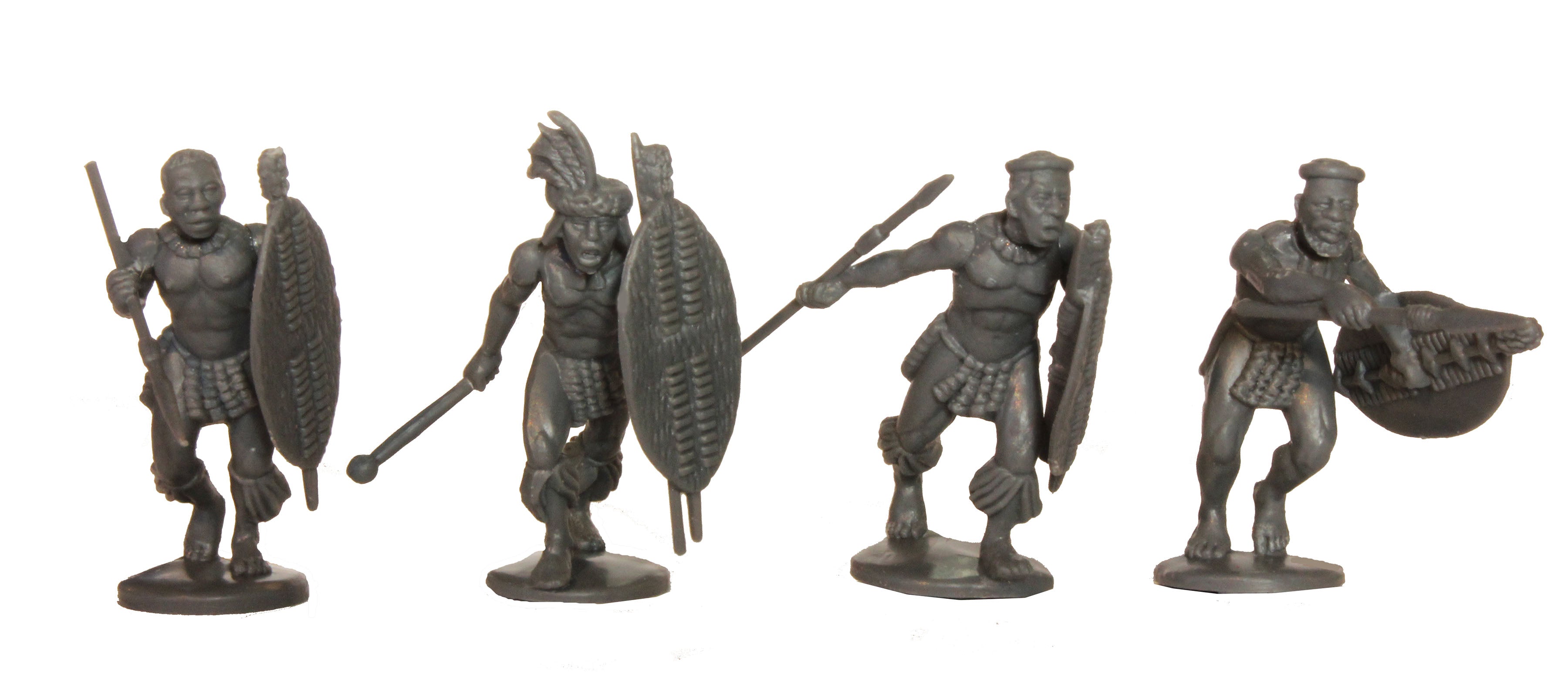 Close-Up Perry Miniatures Zulus 28mm Plastic Figures With Traditional Cowhide Shields