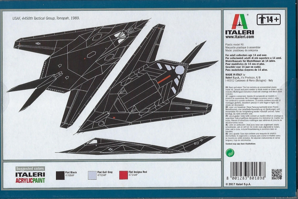 Lockheed Martin F-117A Nighthawk 1/72 Scale Model Kit Back Of Box
