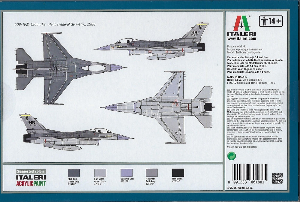 Lockheed Martin F-16 C/D Night Falcon 1/72 Scale Model Kit Back Of Box