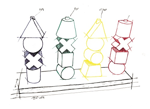 Rainbow Colored XL Wood Stacking Toy Drawing