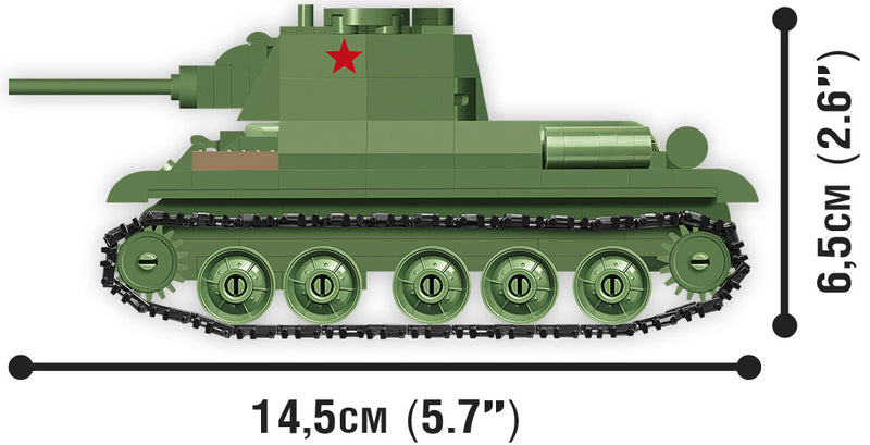 World Of Tanks T-34/76 Tank, 1:48 Scale 268 Piece Block Kit Side View Dimensions