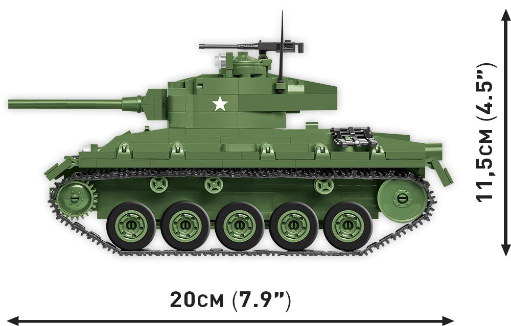 M24 Chaffee Light Tank, 590 Piece Block Kit Side View Dimensions