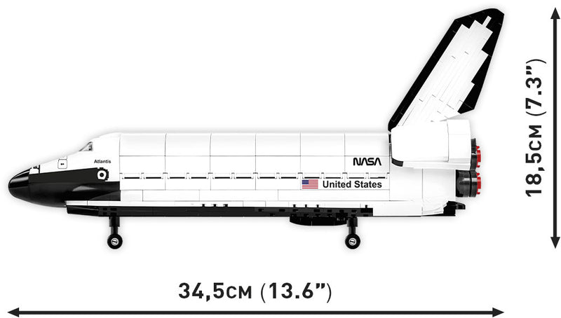 Space Shuttle Orbiter Atlantis, 685 Piece Block Kit Side View Dimensions